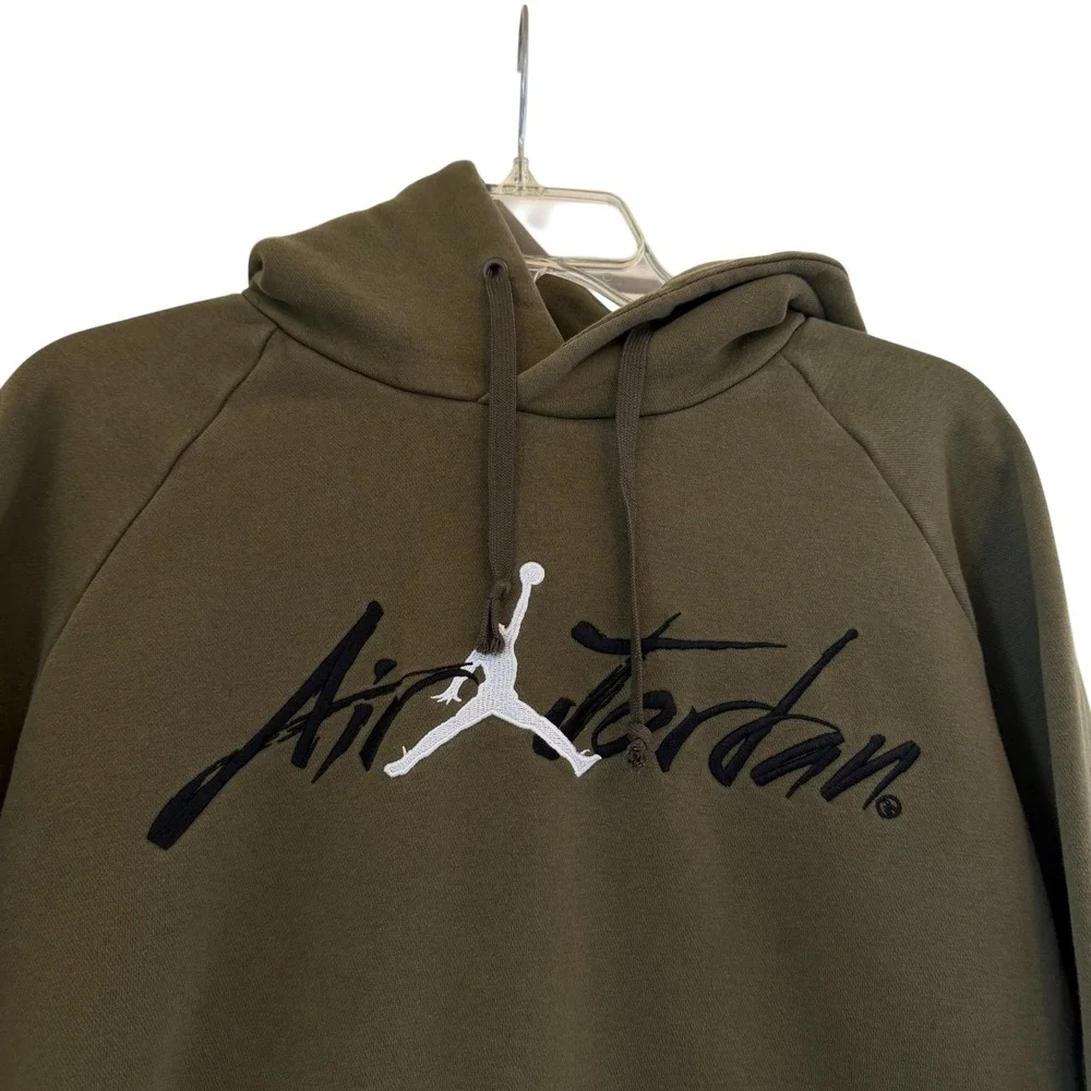 Jordan Jumpman Air Hoodie Men Medium Olive‎ Green Script Logo AV6005-395 READ